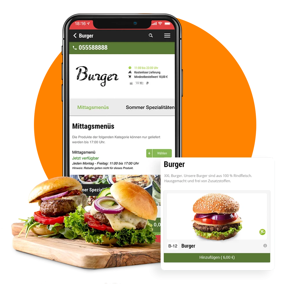 App-Shop für Burger Lieferdienste order smart