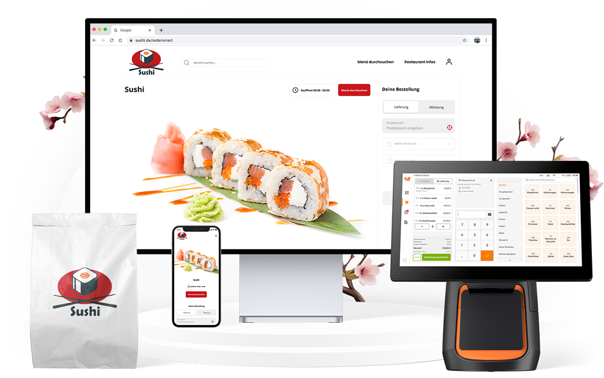App, Web-shop, POS für Sushi Lieferdienste oprder smart