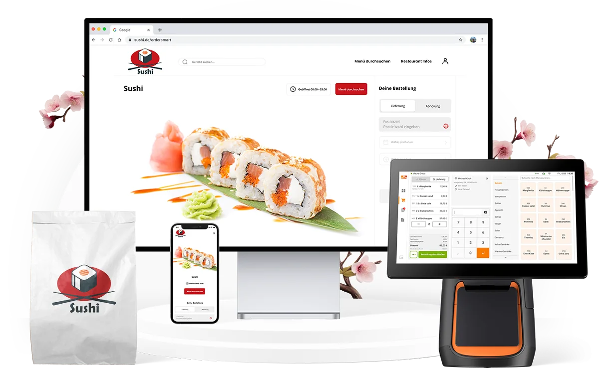 App, Web-shop, POS für Sushi Lieferdienste oprder smart